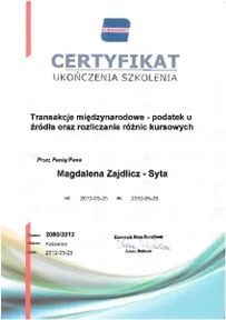 Magdalena Zajdlicz-Syta - Certyfikat Eurodirect