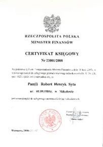 Robert Syta - Certyfikat Ksiegowy