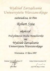 Robert Syta - Uniwersystet Warszawski Podyplomowe Studia Menedzerskie